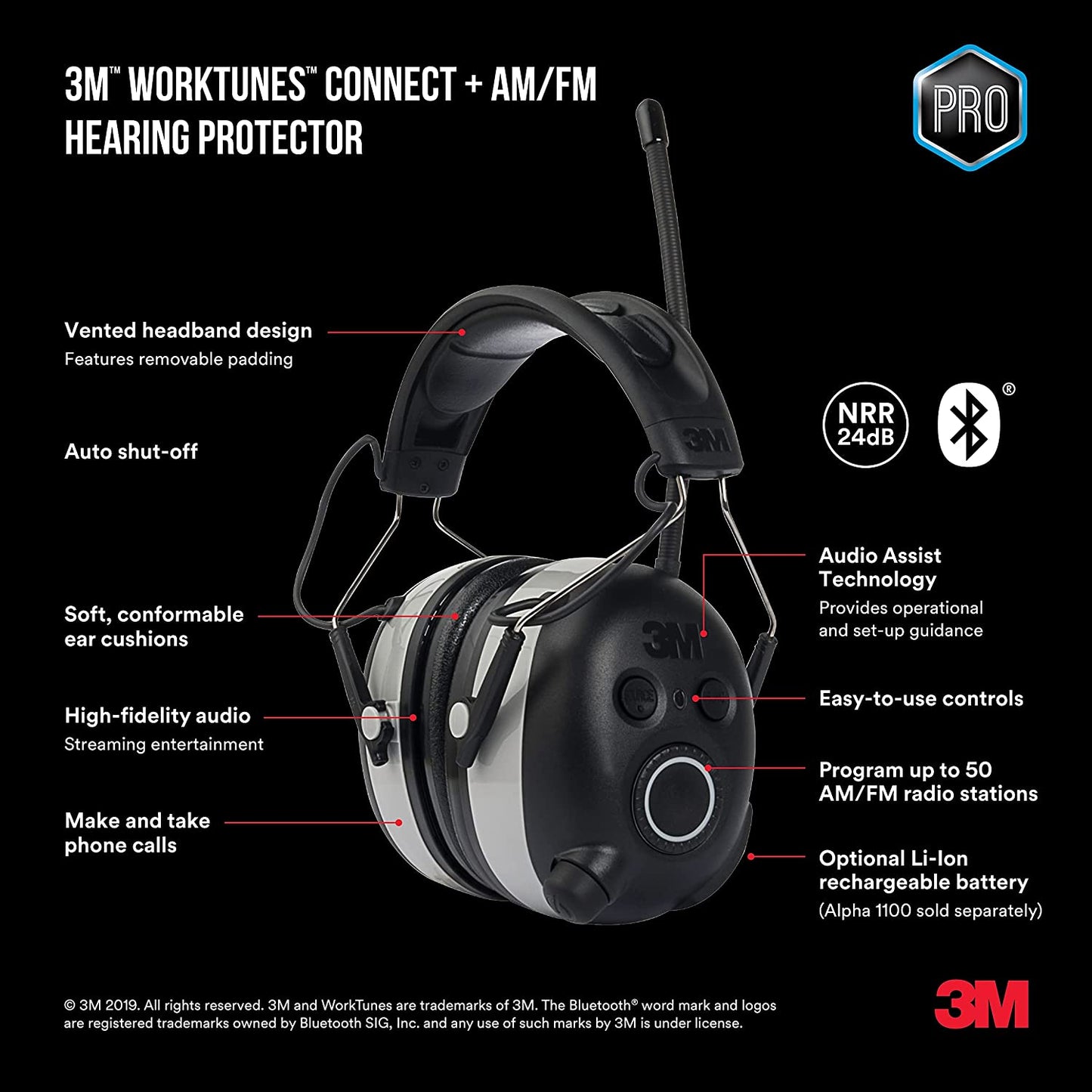 3M WorkTunes Wireless Hearing Protector with Bluetooth Technology 90542-3DC