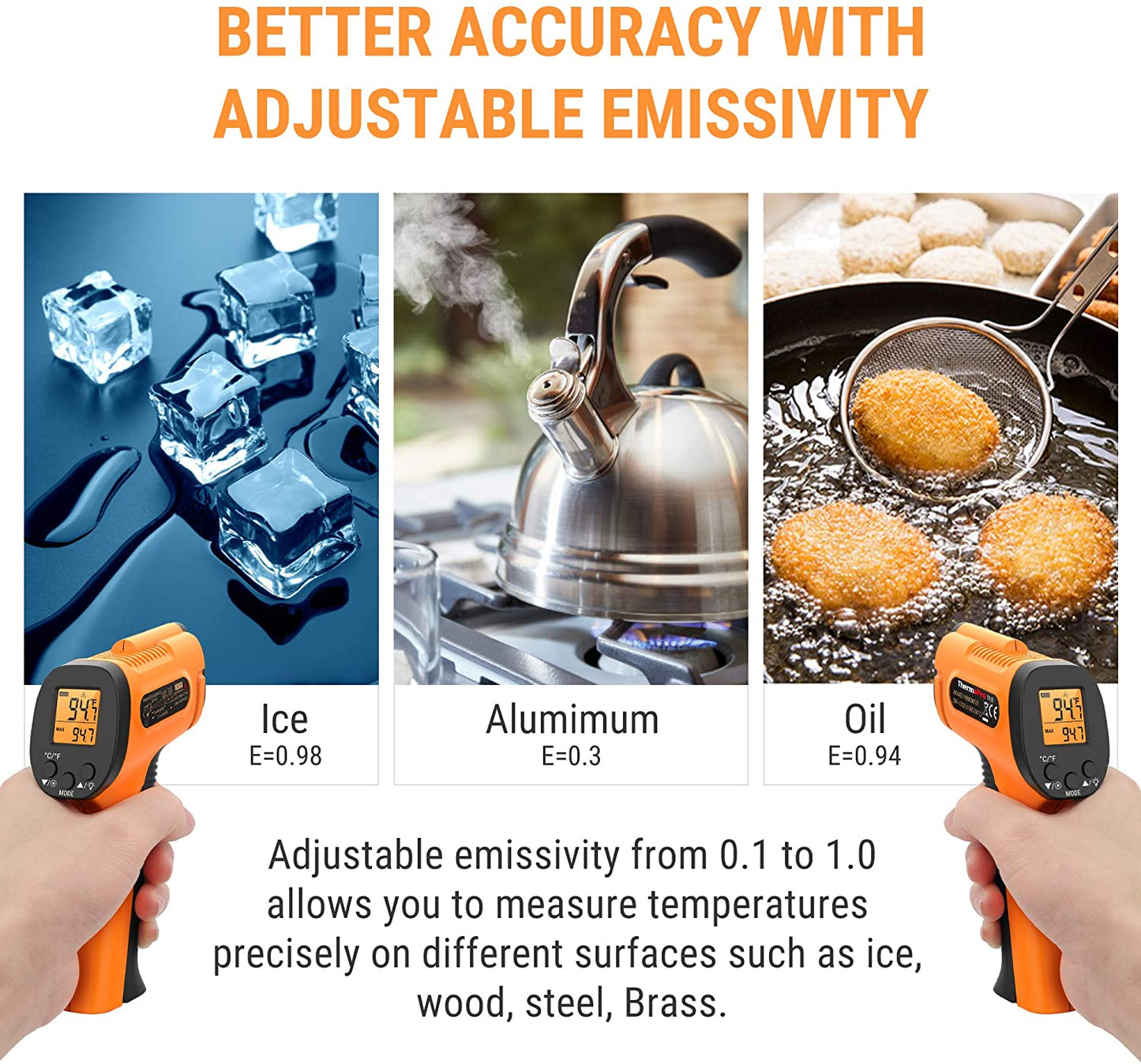 ThermoPro TP30 Digital Infrared Thermometer Gun Non Contact Laser Temperature Gun -58°F ~1022°F (-50°C ~ 550°C) with Adjustable Emissivity & Max Measure (NOT for Human Body Temperature)