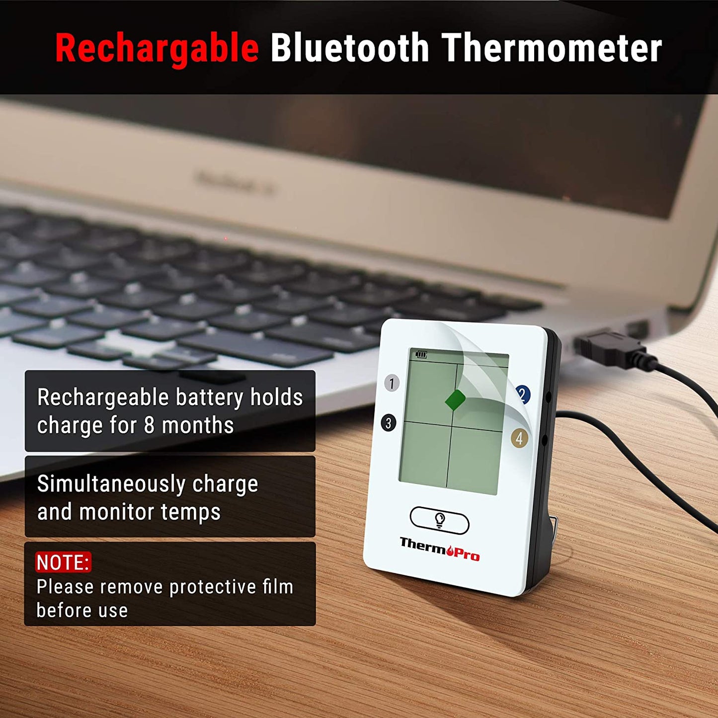 ThermoPro TP25 500ft Wireless Bluetooth Meat Thermometer with 4 Temperature Probes Smart Digital Cooking BBQ Thermometer for Grilling Oven Food Smoker Thermometer, Rechargeable
