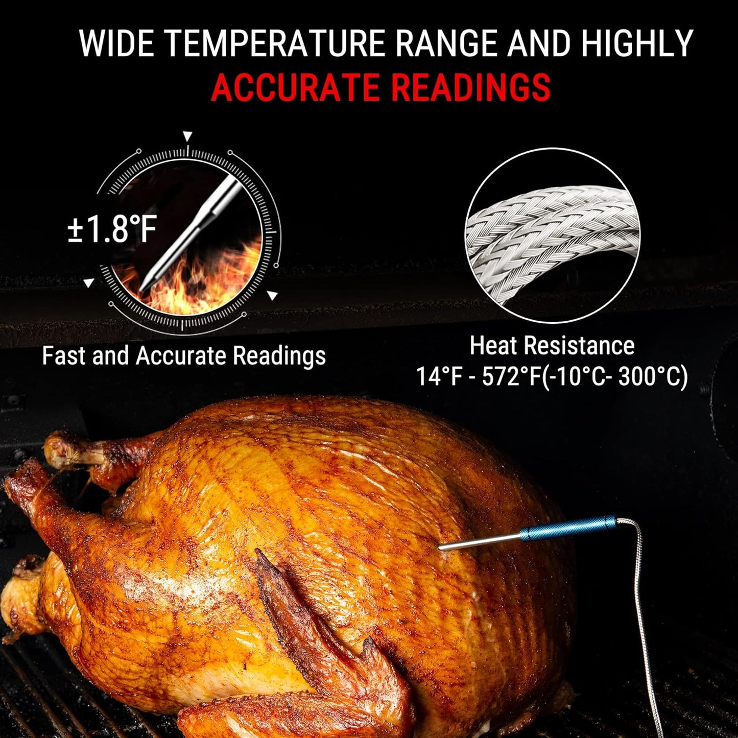 ThermoPro TP27 500FT Long Range Wireless Meat Thermometer for Grilling and Smoking with 4 Probes Smoker BBQ Grill Kitchen Food Cooking Digital Thermometer for Meat