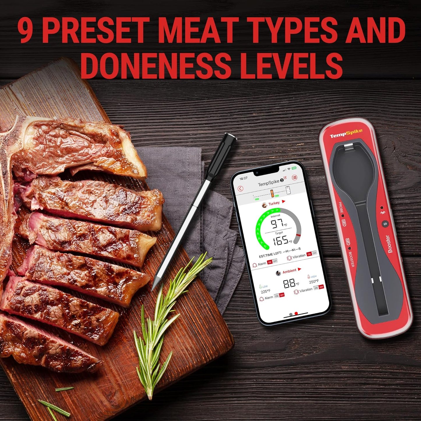 ThermoPro TempSpike Premium Truly Wireless Meat Thermometer up to 500-Ft Remote Range, Bluetooth Meat Thermometer with Wire-Free Probe, Meat Thermometer Wireless for Sous Vide Smoker Rotisserie