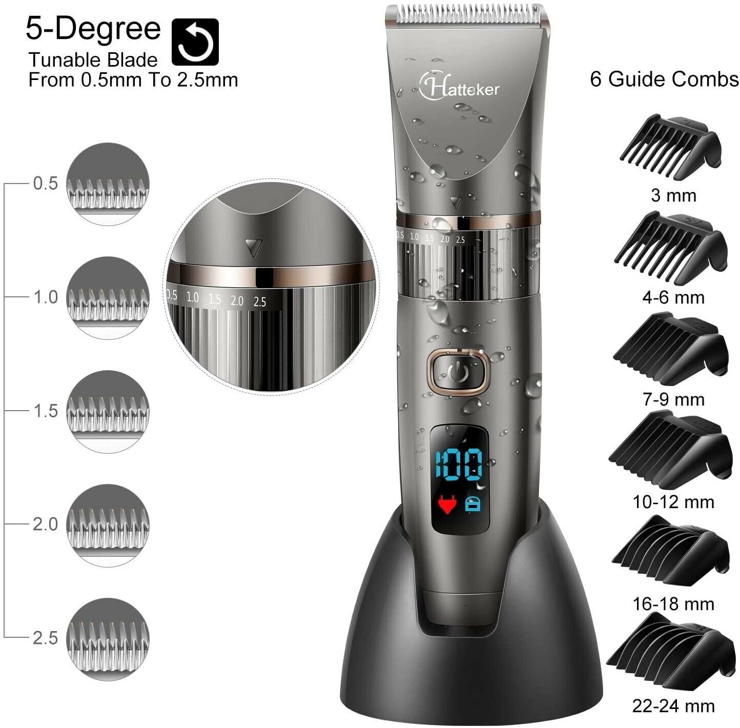 Hatteker Mens Beard Cordless Hair Trimmer Clipper Detail Grooming Kit
