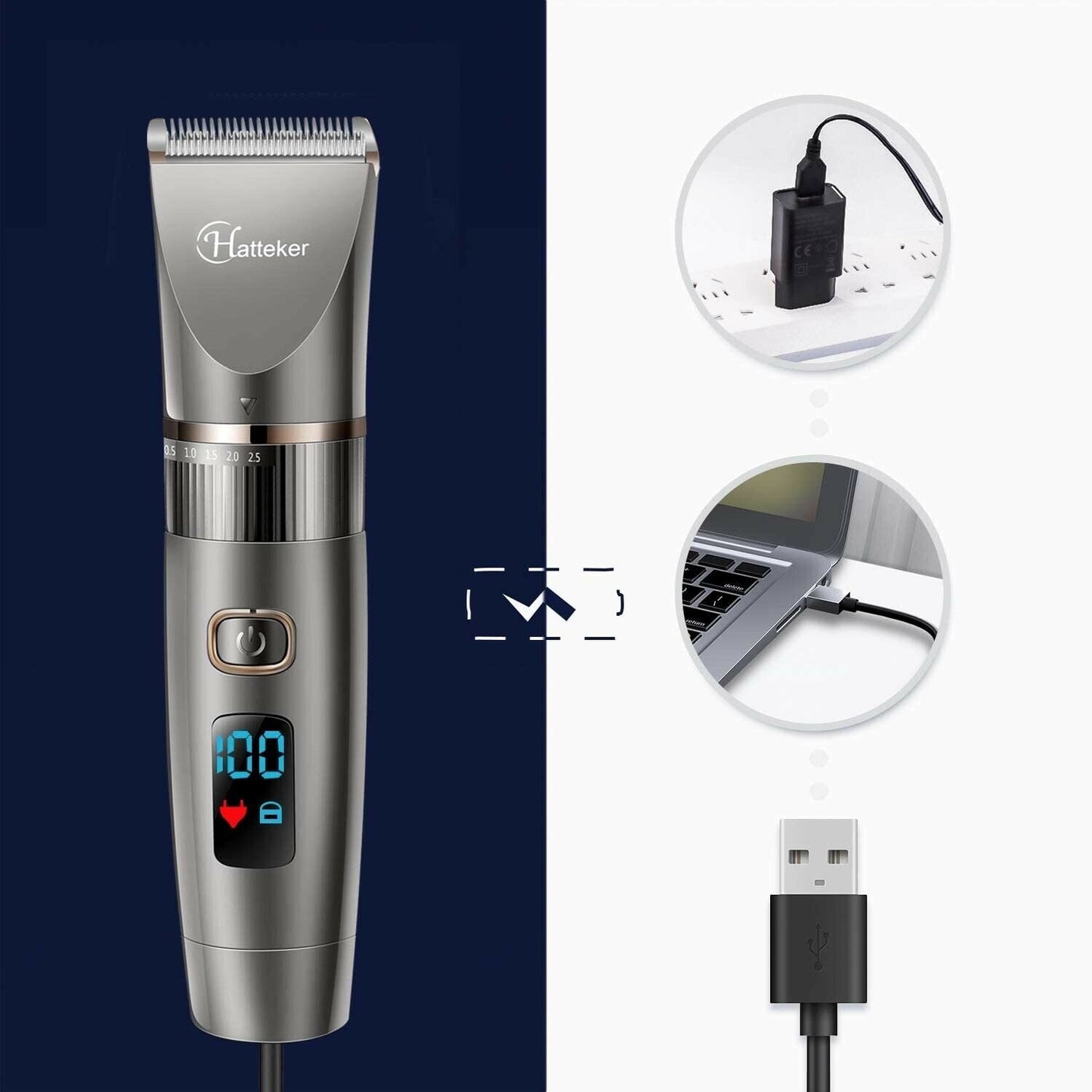 Hatteker Mens Beard Cordless Hair Trimmer Clipper Detail Grooming Kit