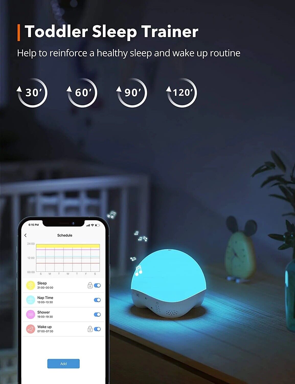 Taotronics White Noise RGB Color Change Smart Nursery Light Night bedside lamp