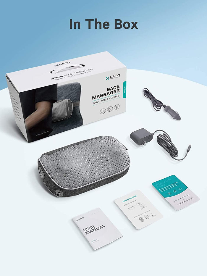 Naipo Shiatsu Massage Pillow with Heat, Electric Deep Kneading Back Neck Massager for Lower and Upper Back Shoulders Legs Foot Arms