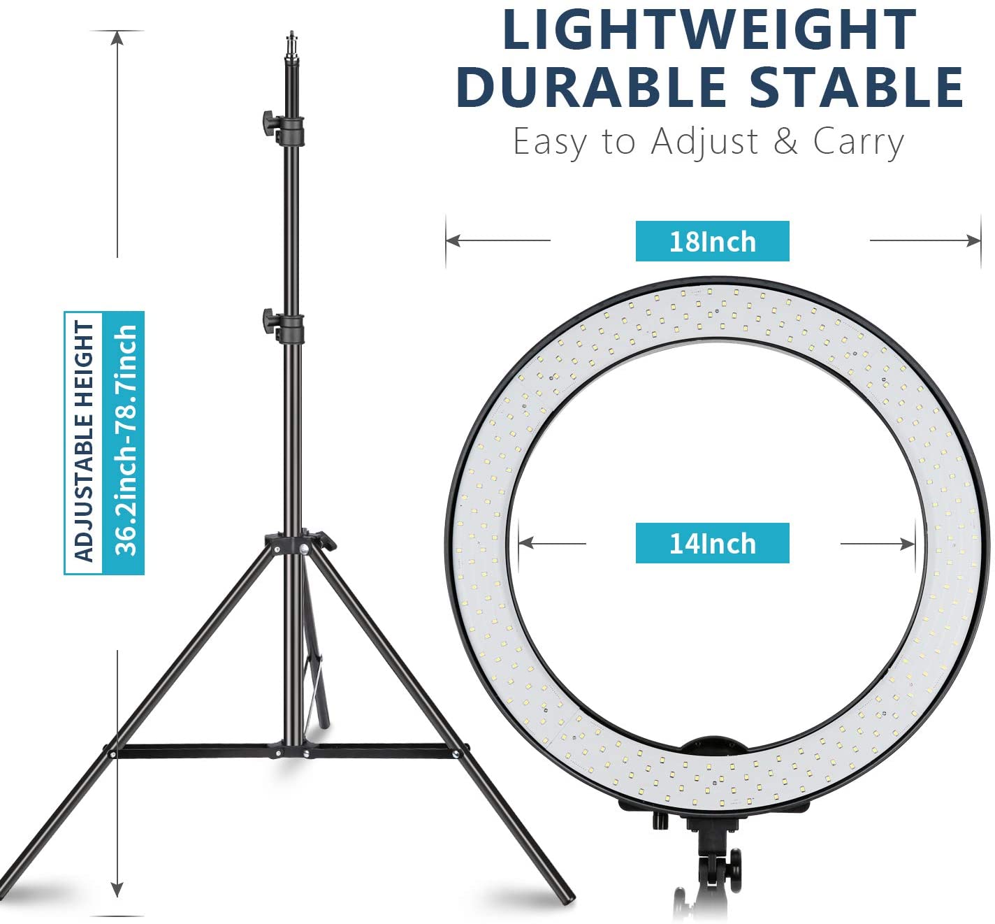 Neewer Camera Photo Video Light Kit: 18 Inches/48 Centimeters Outer 55W 5500K Dimmable LED Ring Light, Light Stand, Receiver for Smartphone Self-Portrait Video Shooting