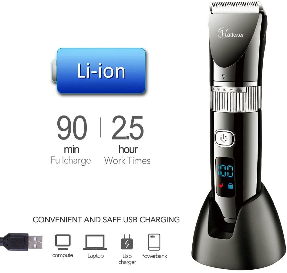 Hatteker Cordless USB Rechargeable Waterproof Hair Beard Trimmer Pro Haircut Kit for Men