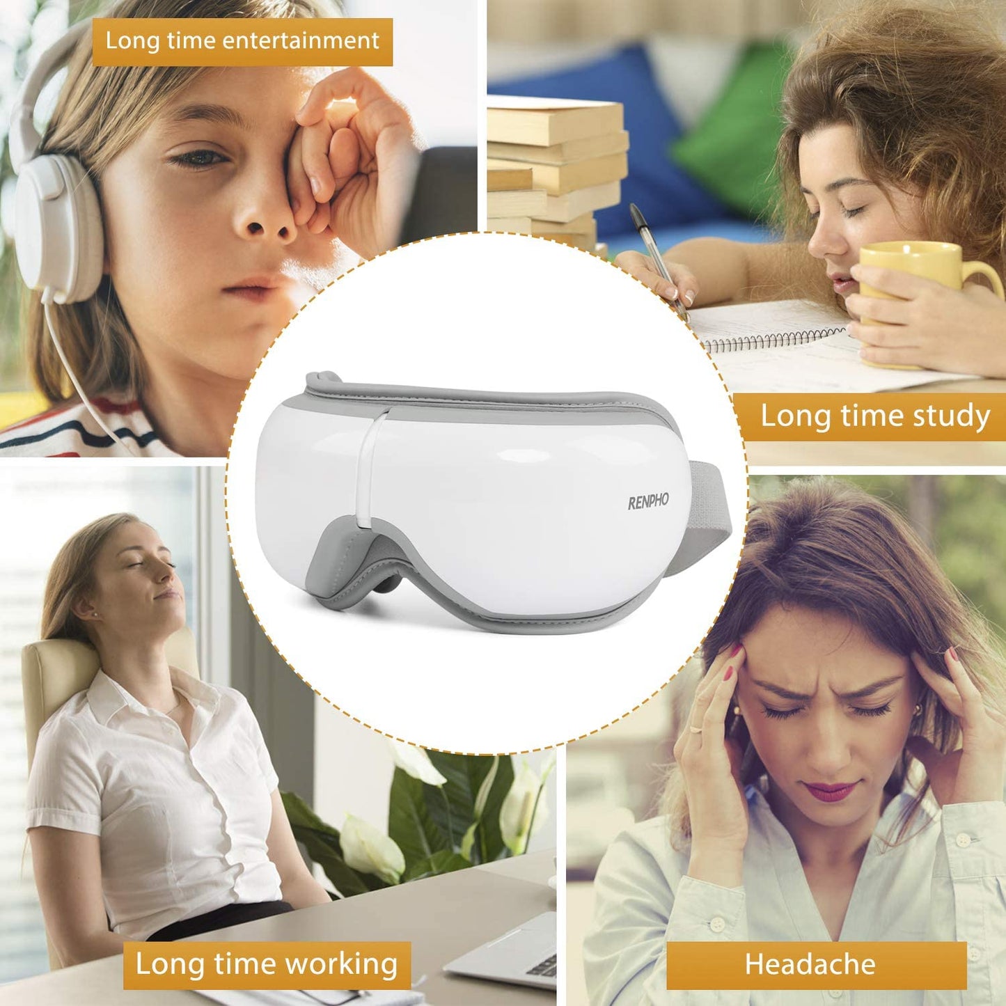 RENPHO Eye Massager with Heat Compression Bluetooth Music Rechargeable Therapy
