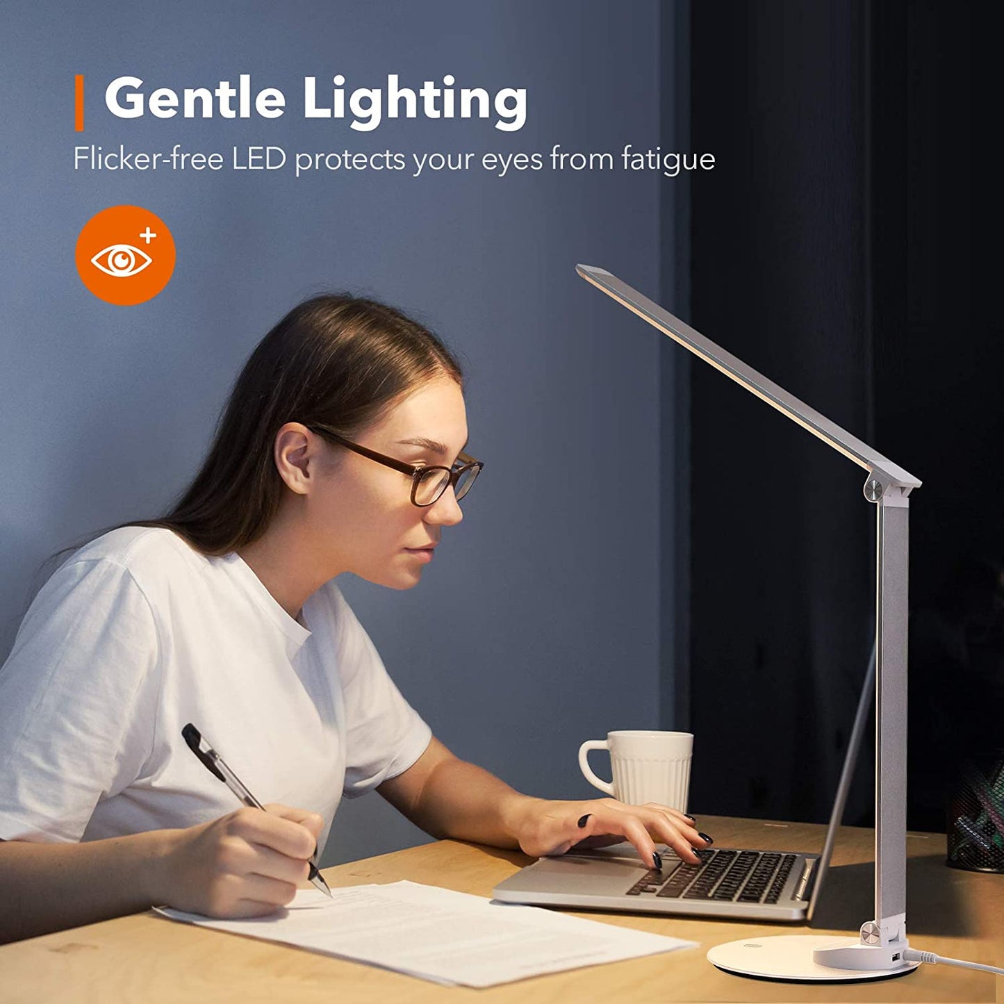 TaoTronics LED Desk Lamp with USB Charging Port, Eye- Care Dimmable Lamp, 5 Color Temperatures with 5 Brightness Levels, Touch Control, Metal, Official Member of Philips Enabled Licensing Program