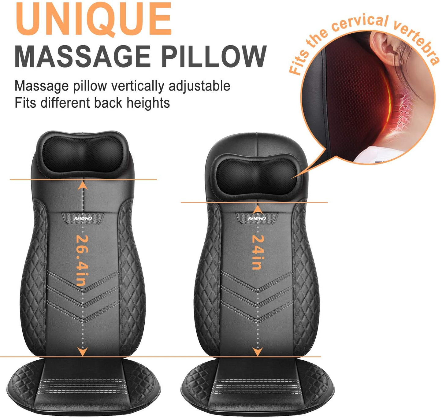 RENPHO Shiatsu Massage Seat Back & Neck Massager with Heat and Vibration