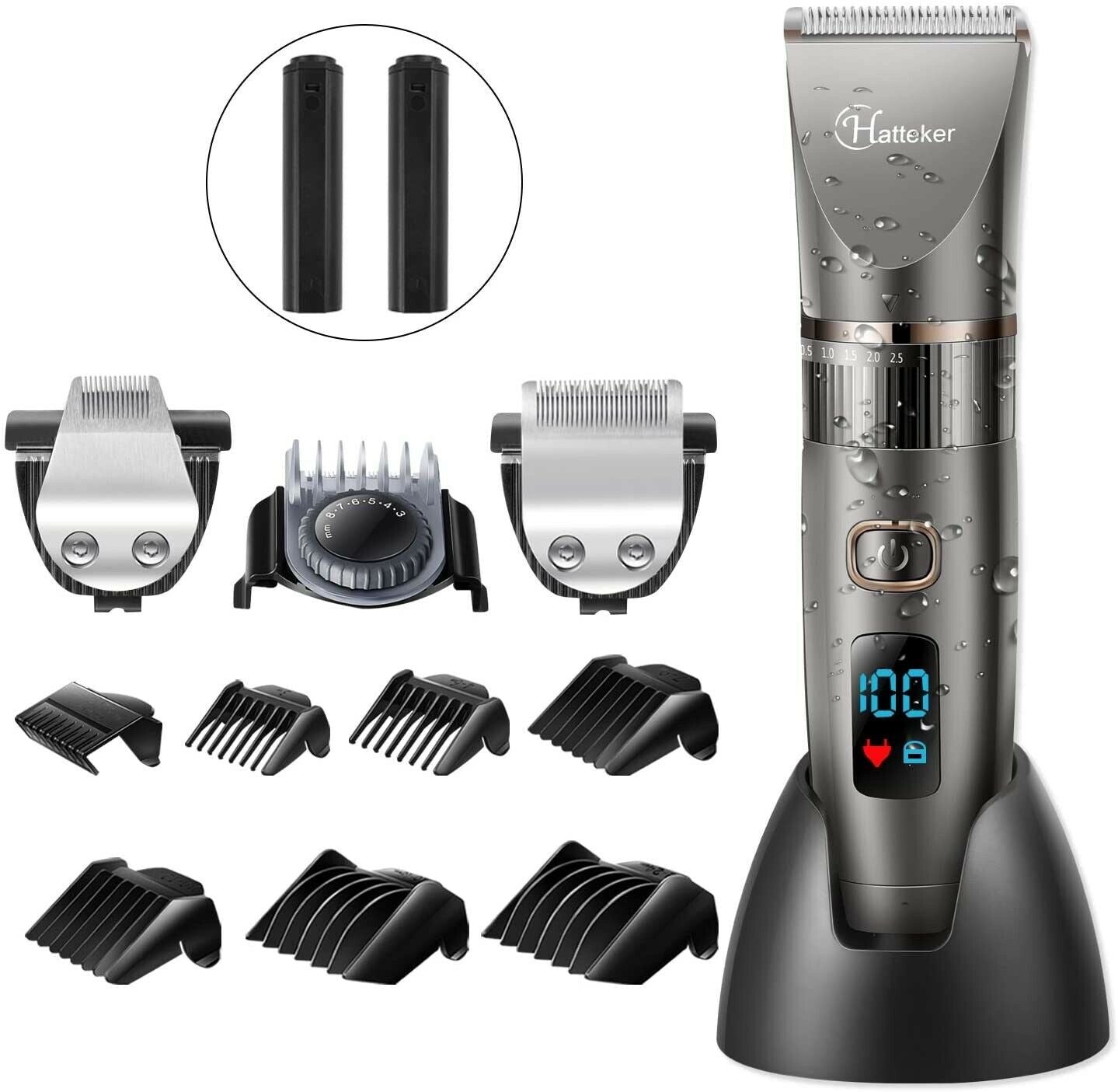 Hatteker Mens Beard Cordless Hair Trimmer Clipper Detail Grooming Kit